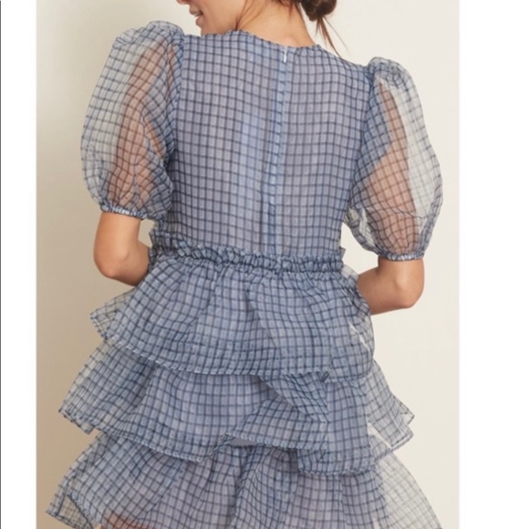 NWT Ganni Gingham Organza Mini Dress Heather 38 - Picture 1 of 4